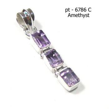 Top selling three stone purple amethyst sterling silver pendant 